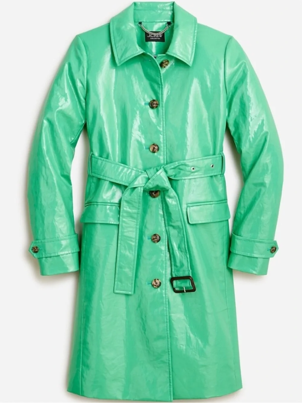J. Crew Collection Trench Coat in Laminated Linen in Summer Green - Picture 3 of 9
